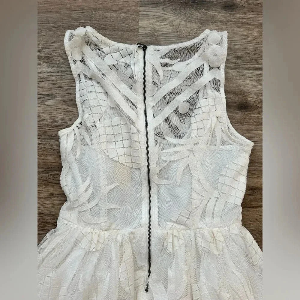 Maeve Anthropologie Pina Pineapple Lace Fit & Flare Dress Sz 4 White Sleeveless - Picture 4 of 9